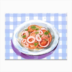 A Plate Of Octopus Salad, Top View Food Illustration, Landscape 2 Canvas Print