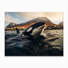 Realistic Photography Of Orca Whale Coming Out Of Ocean 6 Canvas Print