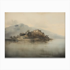 European Lake Castle Painting Canvas Print