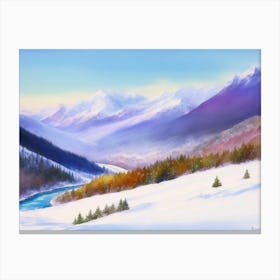 Icy Stream Flowing Through a Snowy Forest Canvas Print