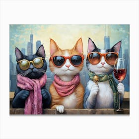 City Cats With Wine 3 Canvas Print