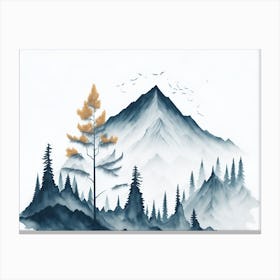 Mountain And Forest In Minimalist Watercolor Horizontal Composition 192 Canvas Print