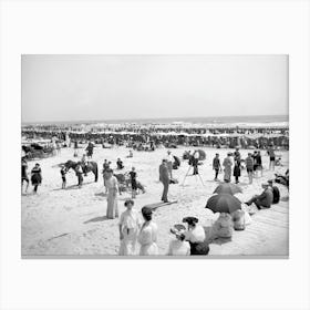 Victorian People At The Beach, Vintage Black and White Old Photo Canvas Print