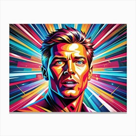 Man S Face In Colorful Light Rays Canvas Print