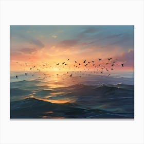 Sunset With Birds In The Sky Paintings Art Print Canvas Print