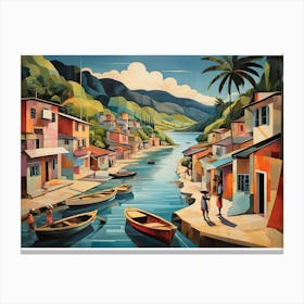 Vintage Cubist Travel Poster Charlotteville Fishing Village Trinidad & Tobago Canvas Print