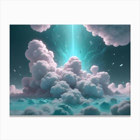 A Digital Painting Of A Dramatic Scene With A Burst Of Turquoise Light Erupting From A Cloud Canvas Print