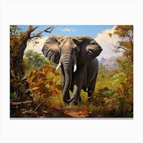 African Elephant Browsing In Africa Painting 4 Canvas Print