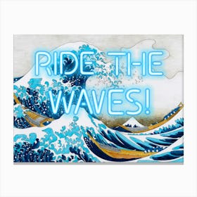 Great Wave Off Kanagawa Vintage altered neon sign ride the waves Canvas Print