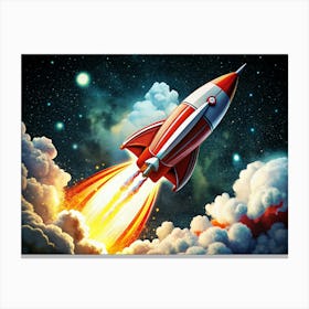 Vintage Rocket Ship Launching Into Space Canvas Print