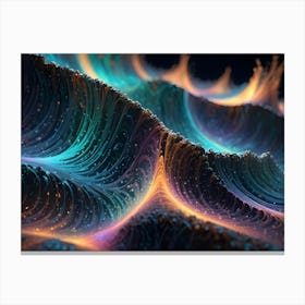 Abstract Swirling Lines With Colorful, Glowing Highlights On A Dark Background, Reminiscent Of Cosmic Or Galactic Phenomena Canvas Print