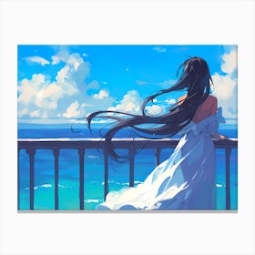 Anime Girl Looking At The Ocean Canvas Print