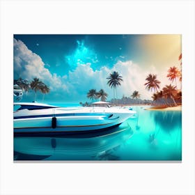 Yacht On The Beach Luxury Colorful Gulf Life In The Future Canvas Print