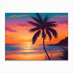 A Tranquil Beach At Sunset Horizontal Illustration 8 Canvas Print