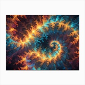 Abstract Image Featuring Intricate Swirling Patterns In Shades Of Orange, Blue, And Red, Reminiscent Of Frost Or Delicate Foliage 1 Canvas Print