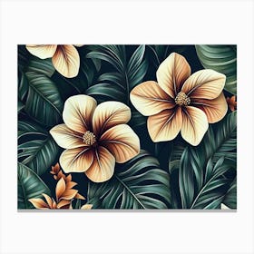 Tropical Seamless Pattern With Exotic Flowers And Leaves 7 Canvas Print