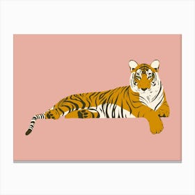 Tiger Relaxing - Pink Canvas Print