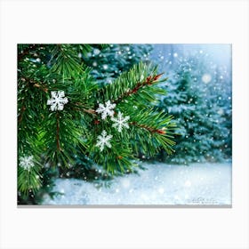 Evergreen Branch Adorned With Glistening Snowflakes Captures The Essence Of Winters Magic Holly (2) Canvas Print