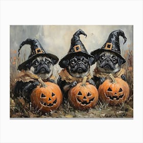 Halloween Pugs In Oil 3 Canvas Print