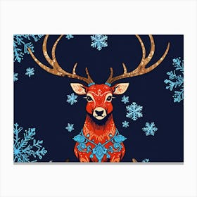 Deer With Snowflakes Canvas Print