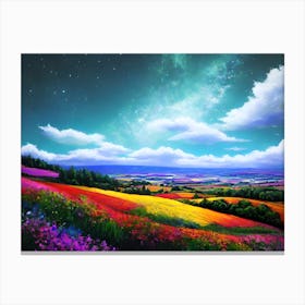Colorful Landscape With Stars Canvas Print