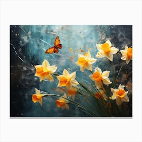 Daffodils And Butterflies 1 Canvas Print