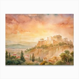 Watercolor Of Acropolis Canvas Print