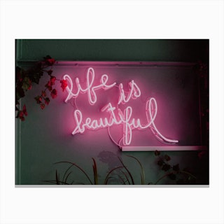 Life Is Beautiful Neon Canvas Print