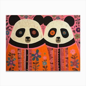 Panda 3 Folk Style Animal Illustration Canvas Print