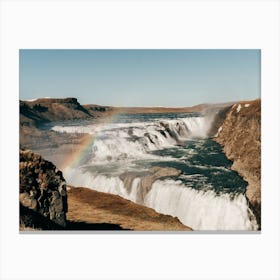 Rainbow Over The Waterfall Of Gullfoss In Iceland Canvas Print