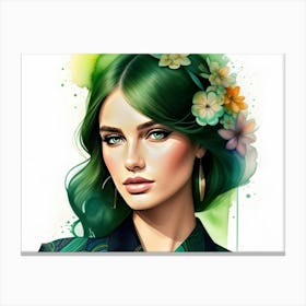 Green Haired Girl Canvas Print