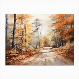 A Painting Of Country Road Through Woods In Autumn 61 Canvas Print