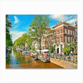 Europe, Netherlands, Canal In Amsterdam Canvas Print