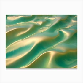 Abstract Background Of A Rippling, Flowing Green Surface, Resembling A Liquid Or Metallic Material With A Subtle Golden Sheen Canvas Print