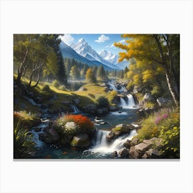 Mountain river in forest #2 - Oil Painting Canvas Print