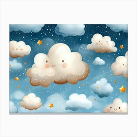 Seamless Cartoon Clouds Pattern, Textured Background 1 Canvas Print