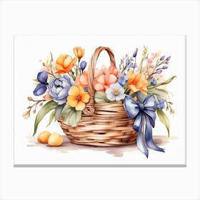 Watercolor Basket Of Flowers Canvas Print