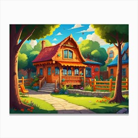 Cartoon House In The Forest Canvas Print