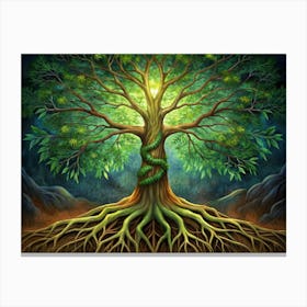 Mystical Tree Of Life With Twisted Roots And Vines Canvas Print