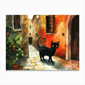Split, Croatia   Cat In Street Art Watercolour Painting 3 Canvas Print
