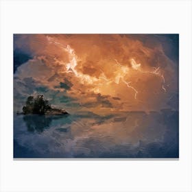 Thunderstorm Lightning And A Lonely Island Oil Painting Landscape Canvas Print