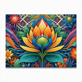 Psychedelic Lotus Flower Canvas Print