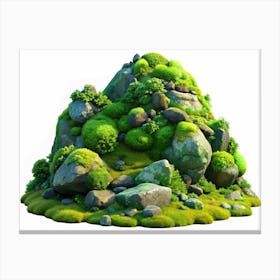 3d Render Of A Green Hill With Moss, Rocks, And Plants Canvas Print