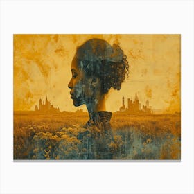 Temporal Resonances: A Conceptual Art Collection. Woman In A Field Canvas Print