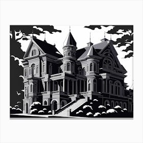 Victorian House, black and white monochromatic art 1 Canvas Print