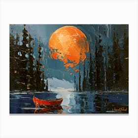 A Small Red Boat Under The Golden Moon Pt. 2 Canvas Print