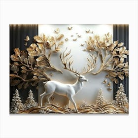 3d Modern Stereo Stag Deer Animal with Forest 1 Canvas Print