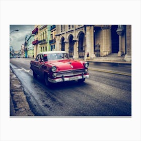 Red Car Driving Urban Havana Canvas Print