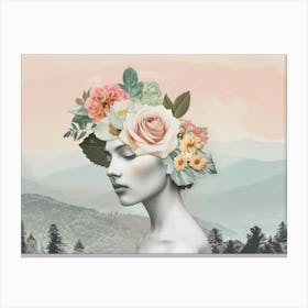 Portrait Of A Woman With Flowers 3 Canvas Print