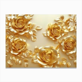 3d Floral Design With Golden Roses 1 Canvas Print